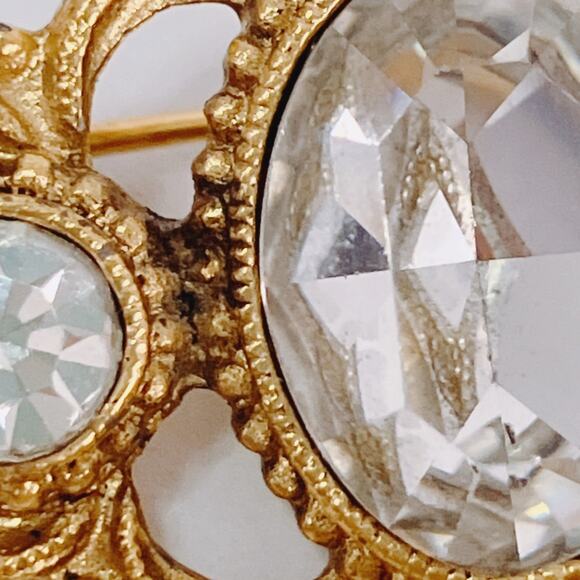 VTG 60s Lot of 2 Brooches Faux Pearl Rhinestone Victorian Revival Romantic Pins - Picture 6 of 10